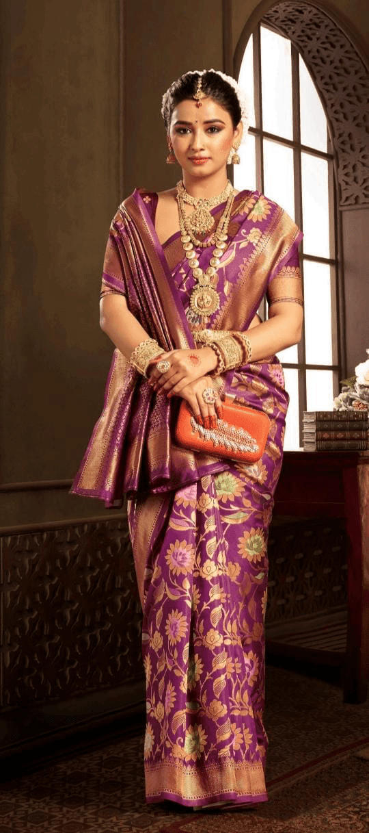 Embracing Traditions in Wedding Silk Celebrations(Violet)