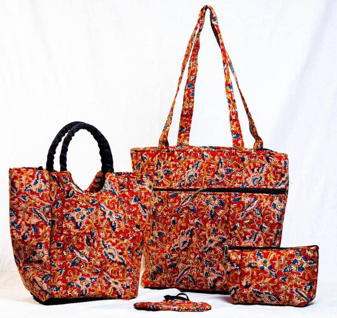 Red Kalmkari Bags Combo-shgeshop