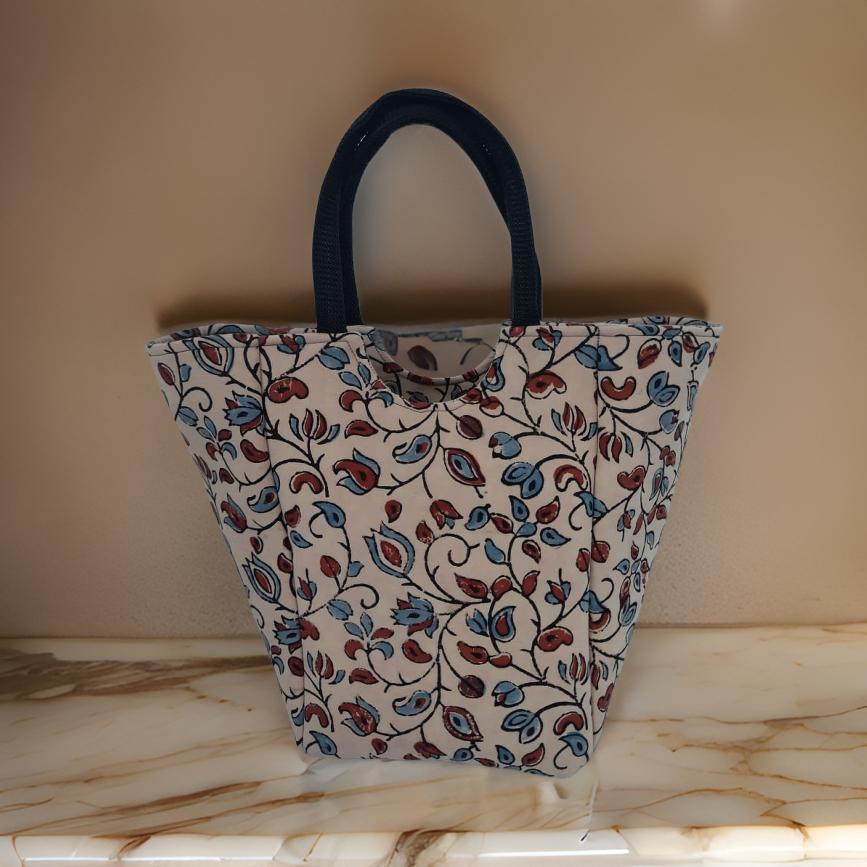 Elegant Floral Kalamkari Tote Bag-shgeshop
