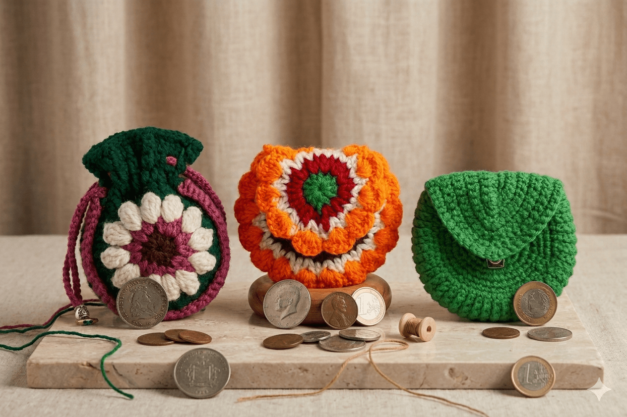 Crochet round pouch